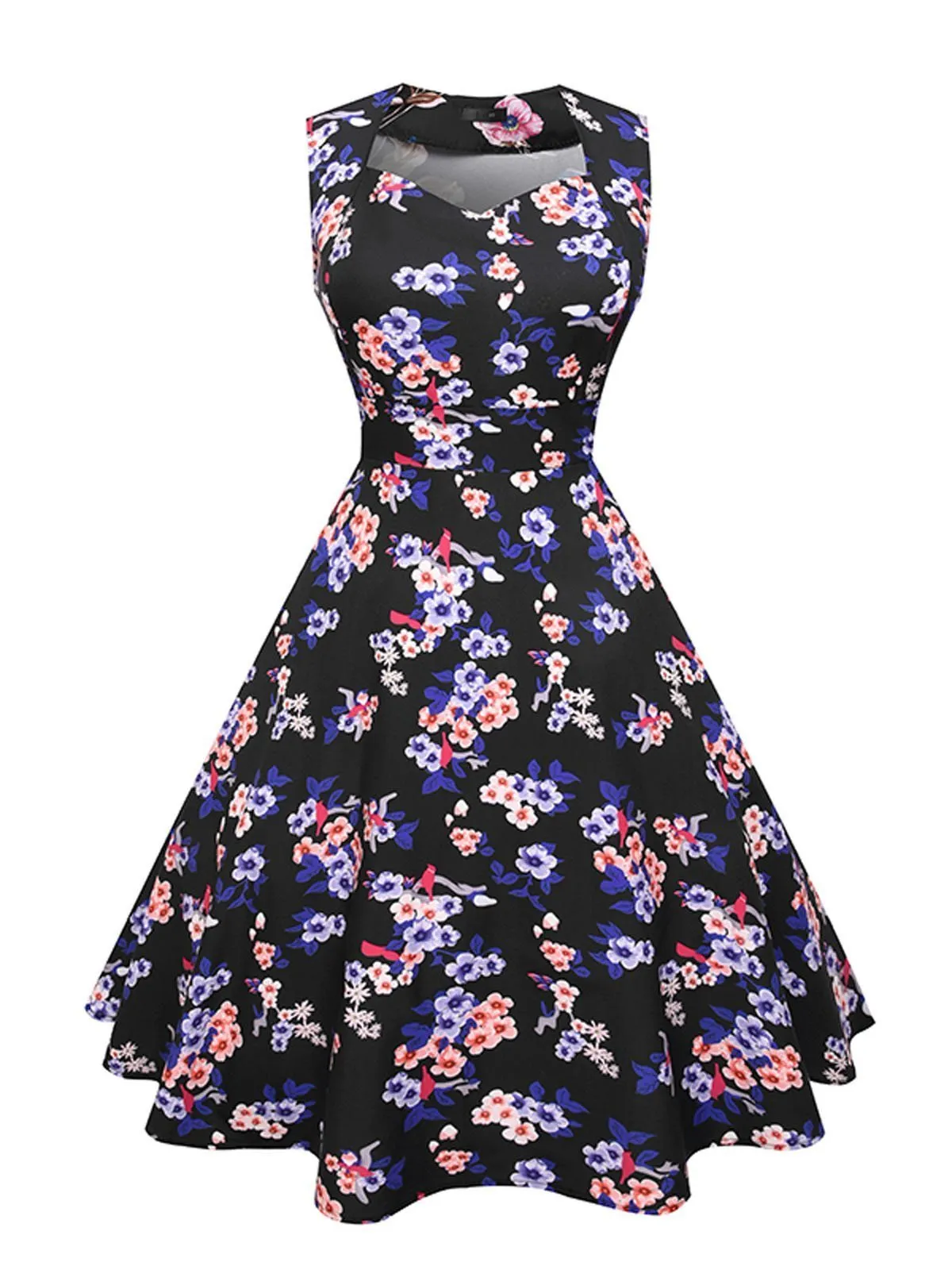 1950s Floral Print Swing Party Dress