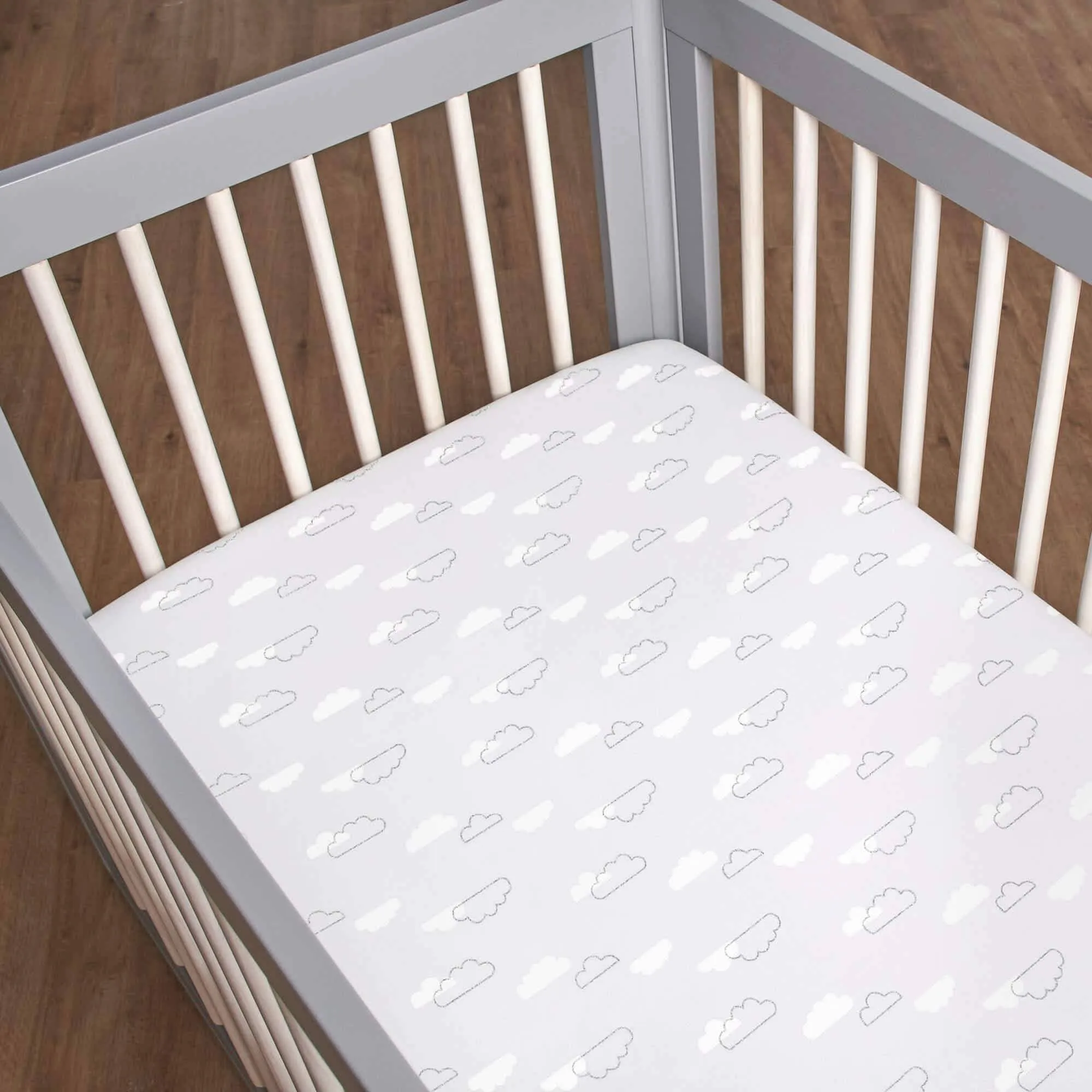 3-Piece Baby Neutral Sparkle Fitted Crib Sheets & Crib Skirt Set