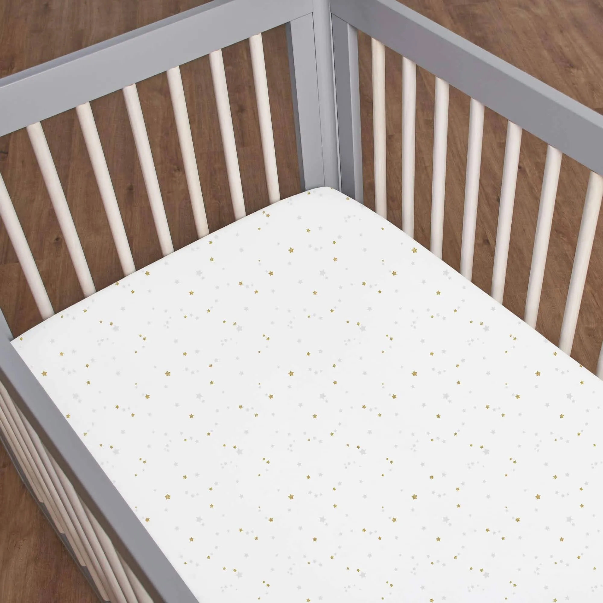 3-Piece Baby Neutral Sparkle Fitted Crib Sheets & Crib Skirt Set