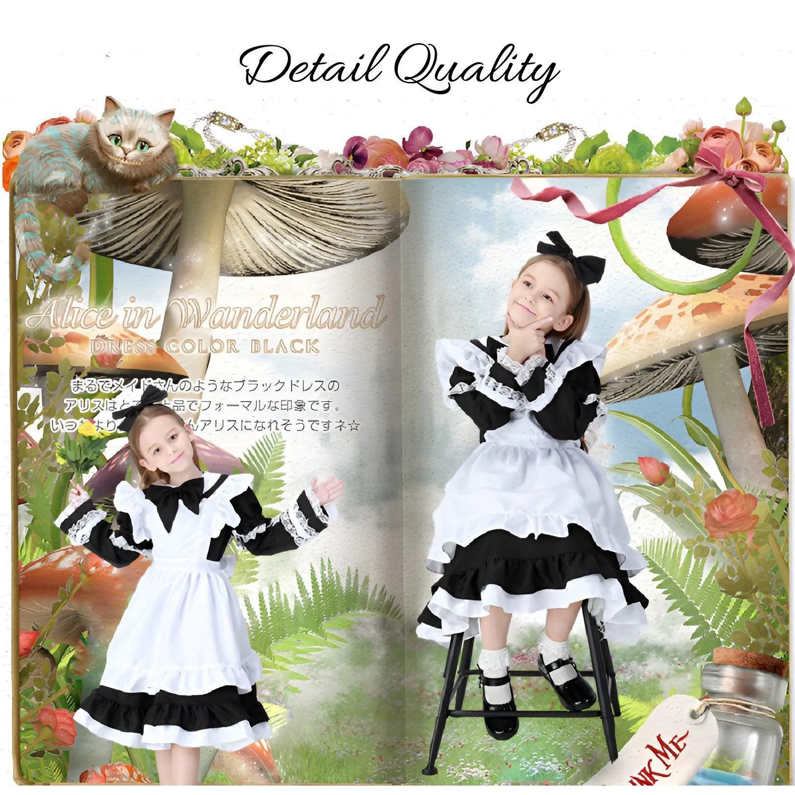 Alice in Wonderland Kids Costume Dress Black & White