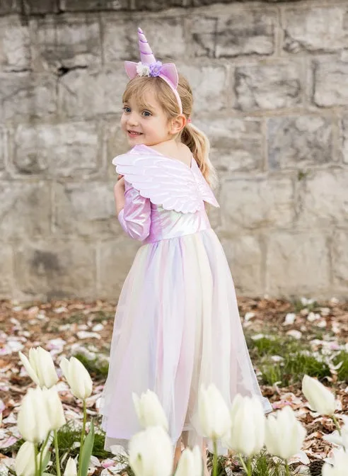 Alicorn Dress with Wings & Headband, White, Size 3-4