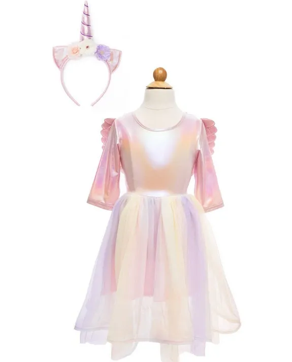 Alicorn Dress with Wings & Headband, White, Size 3-4