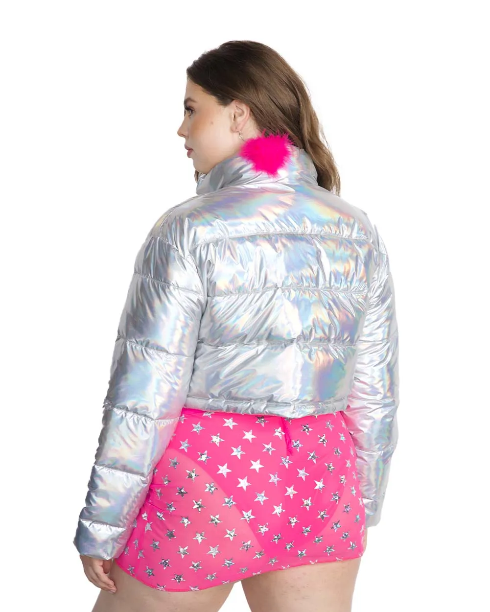 All Night Long Holo Cropped Puffer Jacket