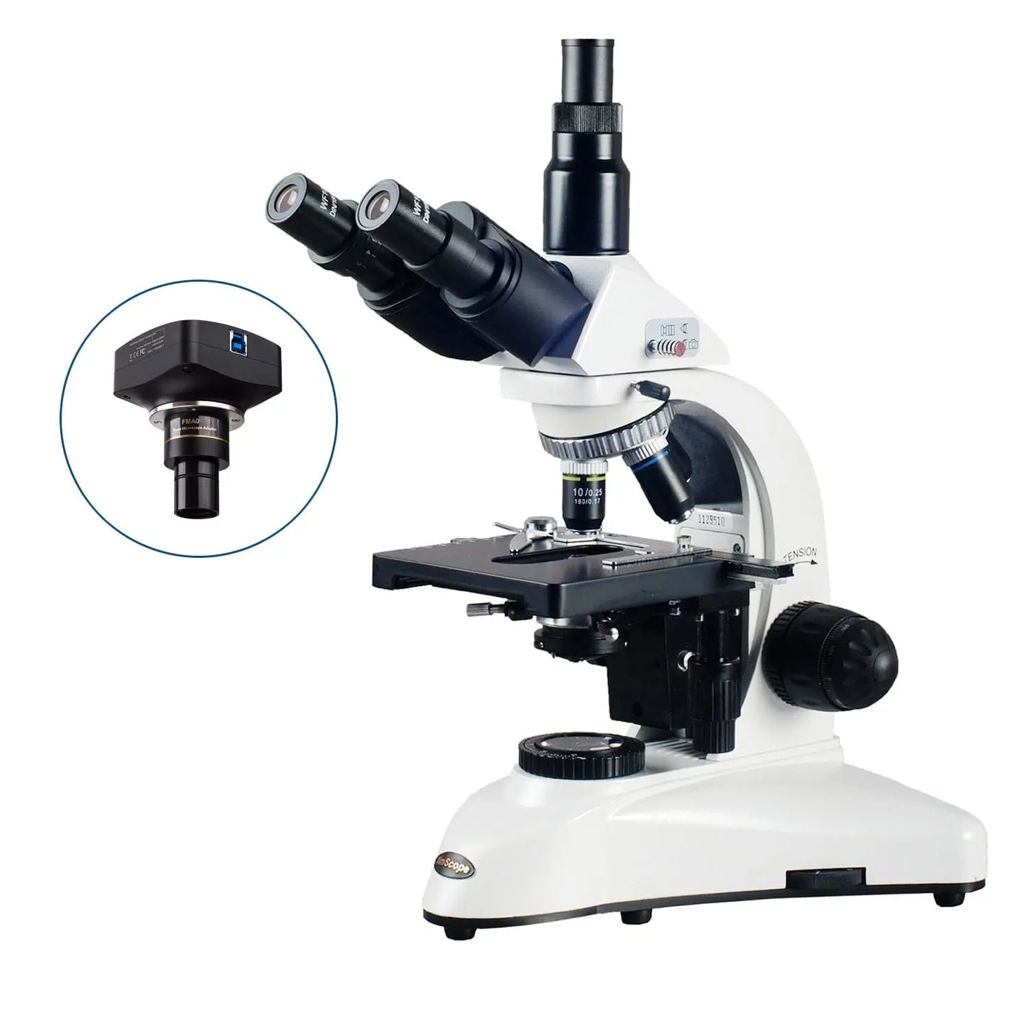 AmScope Outlet T530 Series Biological Compact Base Trinocular Compound Microscope with 20W Halogen Kohler Illumination, 3D Mechanical Stage and Optional Digital Microscope