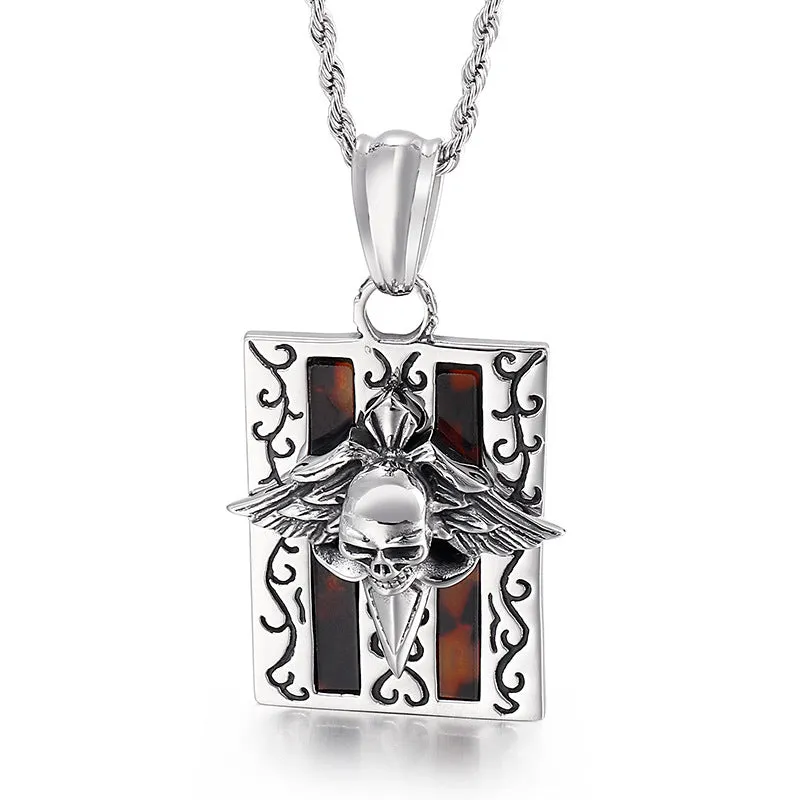 Anchor Skull Diamond Pendant Necklace for Men, Hipster Shield Titanium Steel