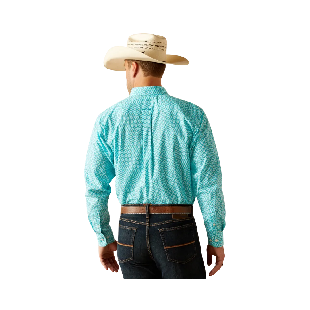 Ariat Men's Wrinkle Free Stanley Classic Fit Peacock Blue Big Shirt