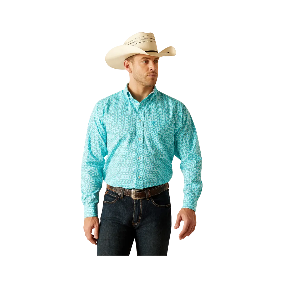 Ariat Men's Wrinkle Free Stanley Classic Fit Peacock Blue Big Shirt