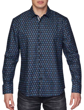 Avalon Men's Blue Versace Look Button Shirt