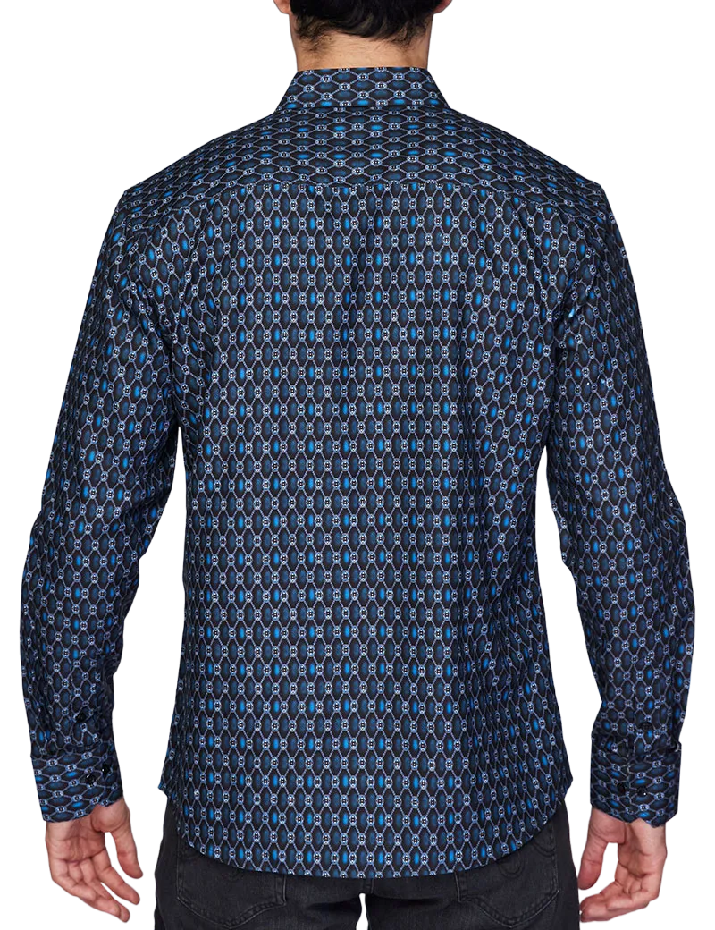 Avalon Men's Blue Versace Look Button Shirt