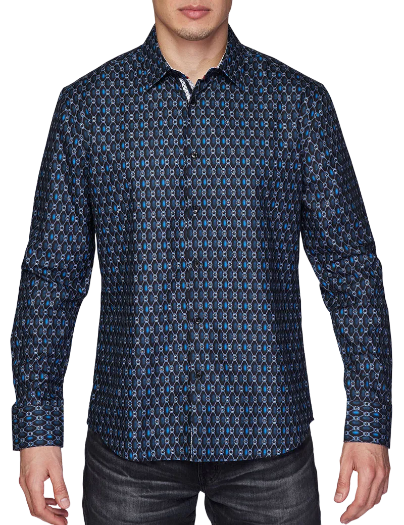 Avalon Men's Blue Versace Look Button Shirt