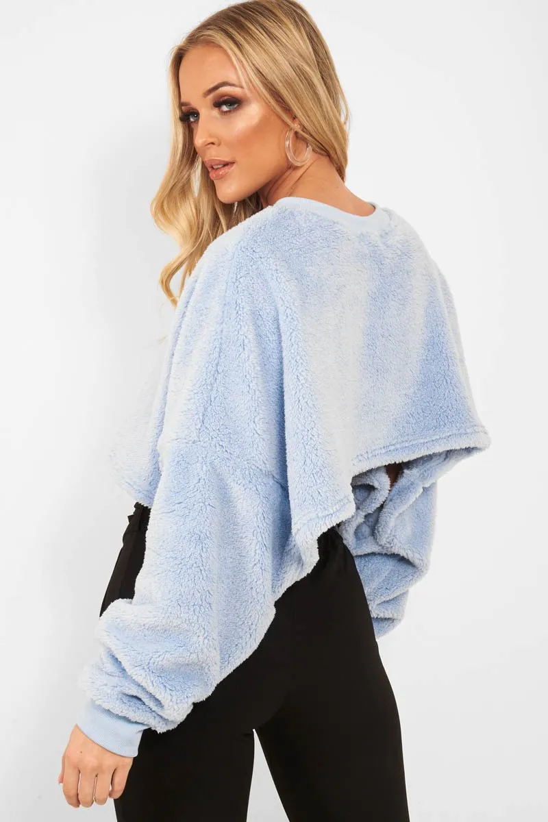 Baby Blue Fluffy Long Sleeve Crop Jumper - Noura