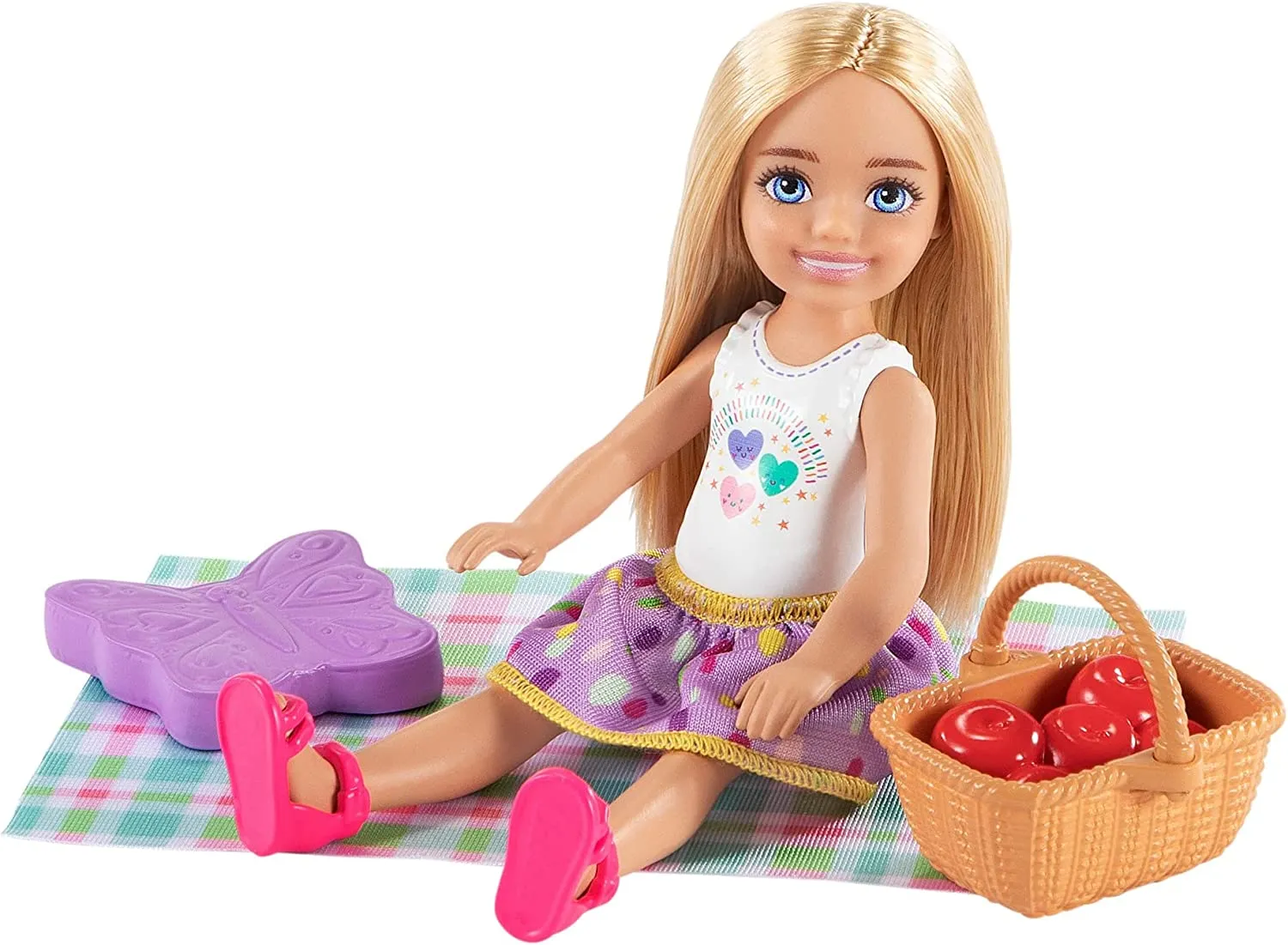 Barbie Chelsea Picnic Playset with Chelsea Doll (6-in Blonde), Pet Kitten, Picnic Table, Umbrella, Basket & Accessories