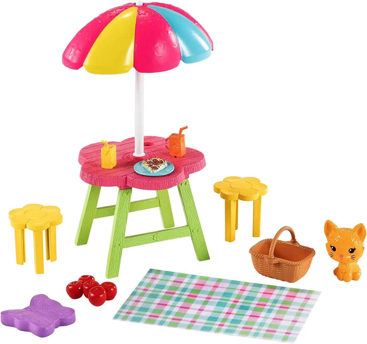 Barbie Chelsea Picnic Playset with Chelsea Doll (6-in Blonde), Pet Kitten, Picnic Table, Umbrella, Basket & Accessories