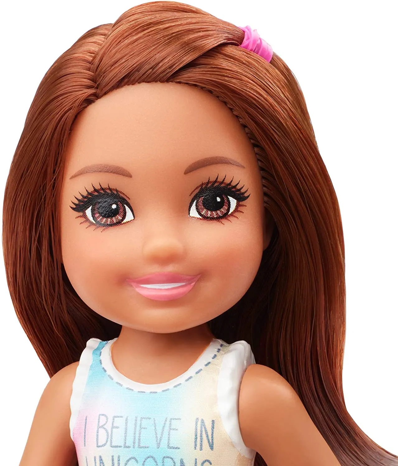 Barbie Club Chelsea Doll (6-inch Brunette) Wearing Unicorn-Themed Graphic and Star Skirt, for