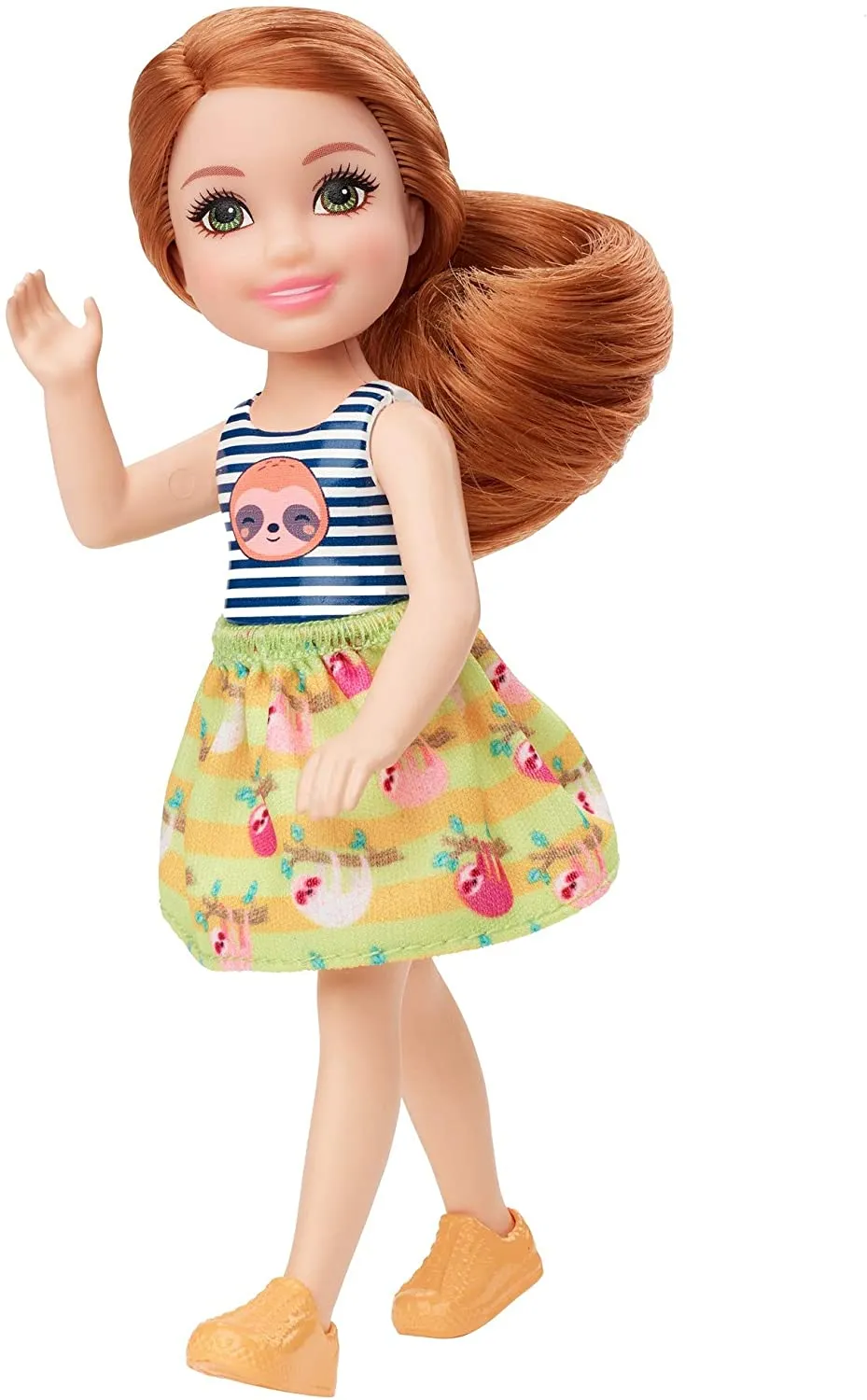 Barbie Club Chelsea Doll (6-inch) with Red Hair, Wearing Sloth Graphic and Skirt, for 3 to 7 Year Olds