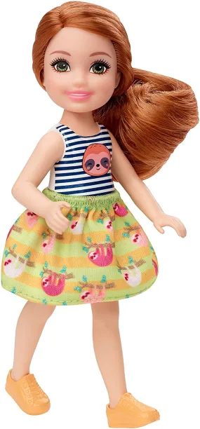 Barbie Club Chelsea Doll (6-inch) with Red Hair, Wearing Sloth Graphic and Skirt, for 3 to 7 Year Olds