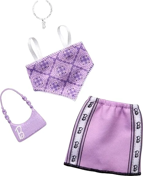 Barbie Doll Clothing, Fashion Pack With Sporty Purple Top, Skirt & Accessories