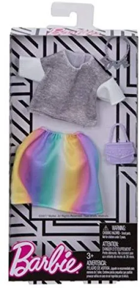 Barbie Fashions Complete Look Gray Top & Rainbow Skirt Set