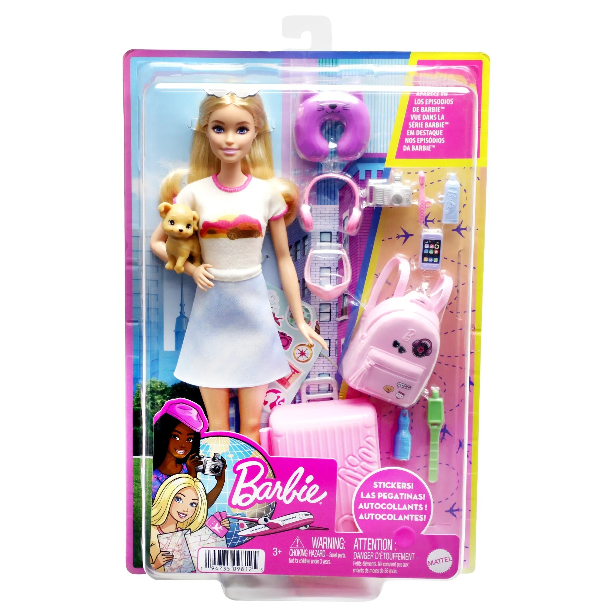 Barbie Malibu Travel Set with Puppy Doll and Accessories for Kids Ages 3 