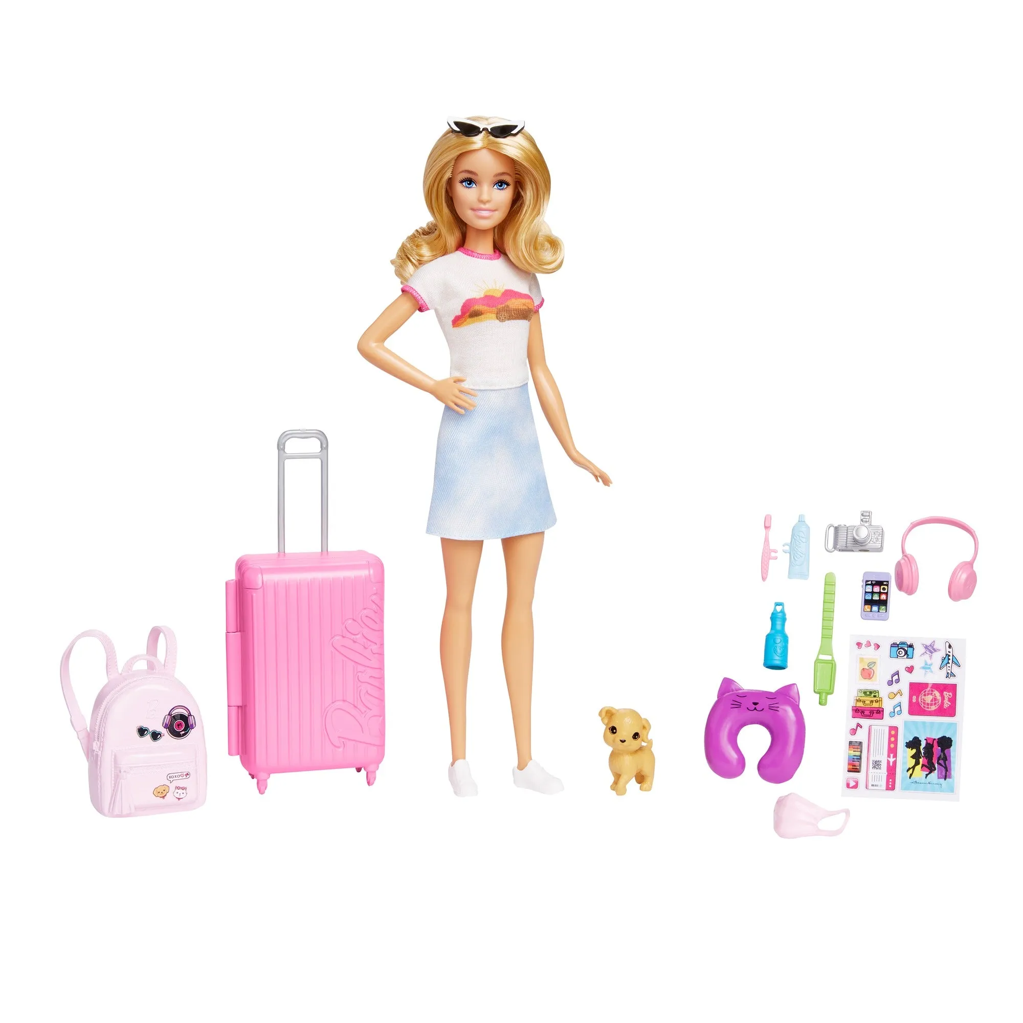 Barbie Malibu Travel Set with Puppy Doll and Accessories for Kids Ages 3 