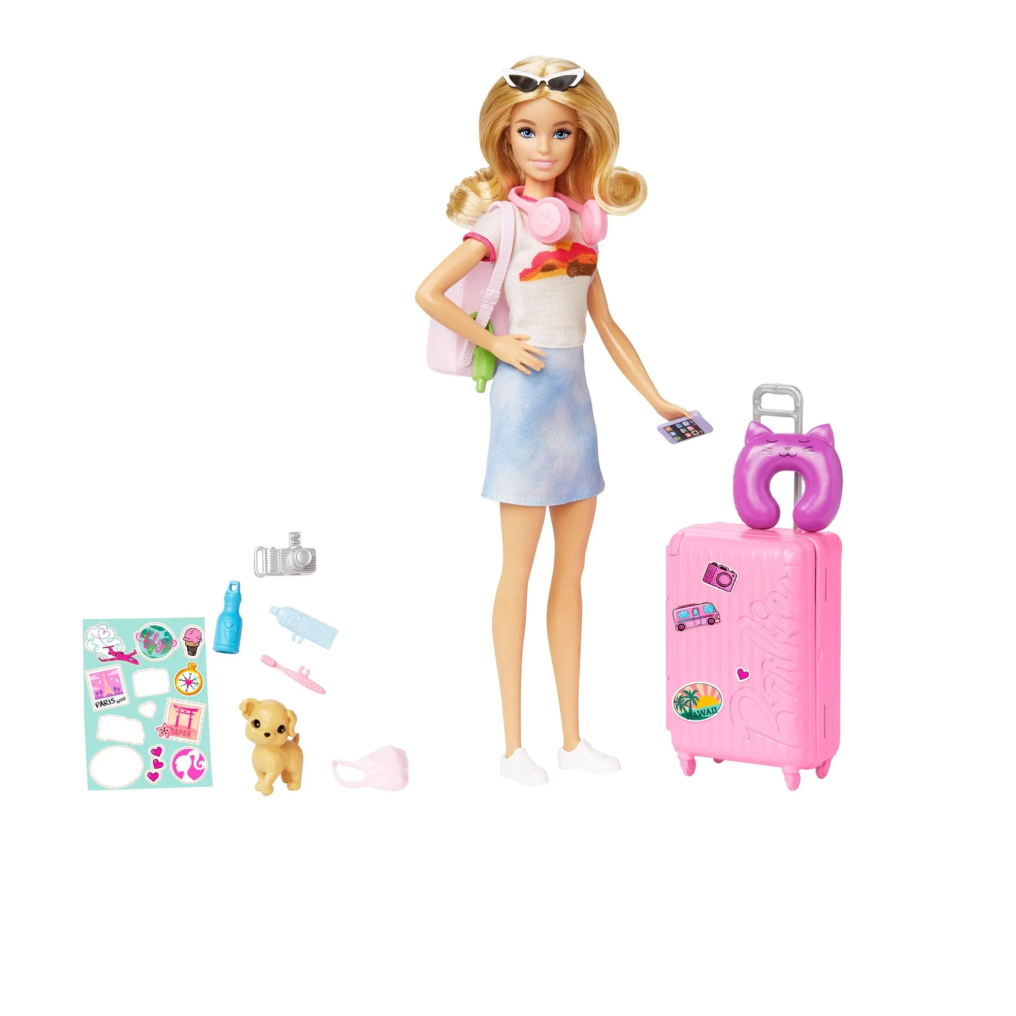 Barbie Malibu Travel Set with Puppy Doll and Accessories for Kids Ages 3 