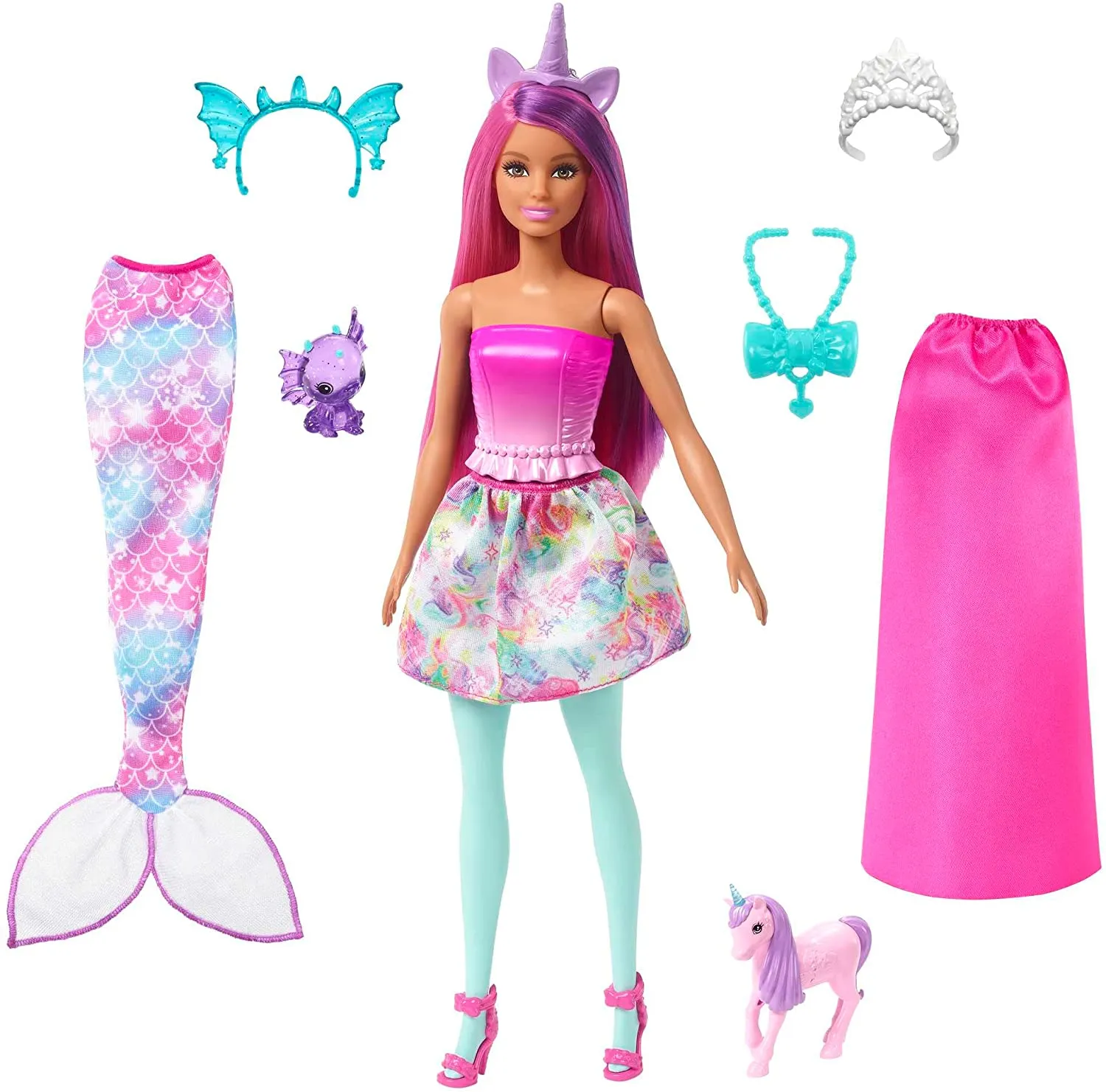 Barbie Mermaid Fantasy Dress-Up Clothes Set & Accessories Doll with Baby Unicorn and Dragon Pets for Kids Ages 3 