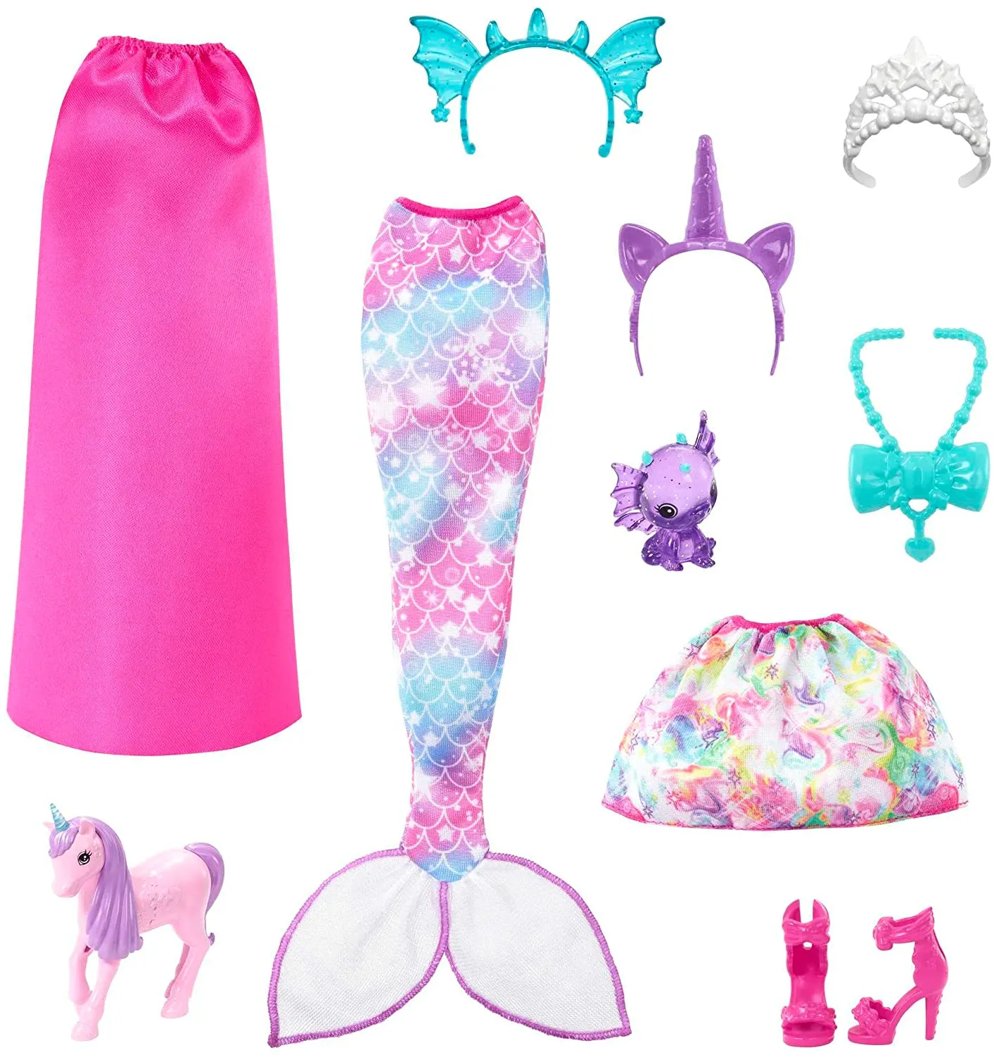 Barbie Mermaid Fantasy Dress-Up Clothes Set & Accessories Doll with Baby Unicorn and Dragon Pets for Kids Ages 3 