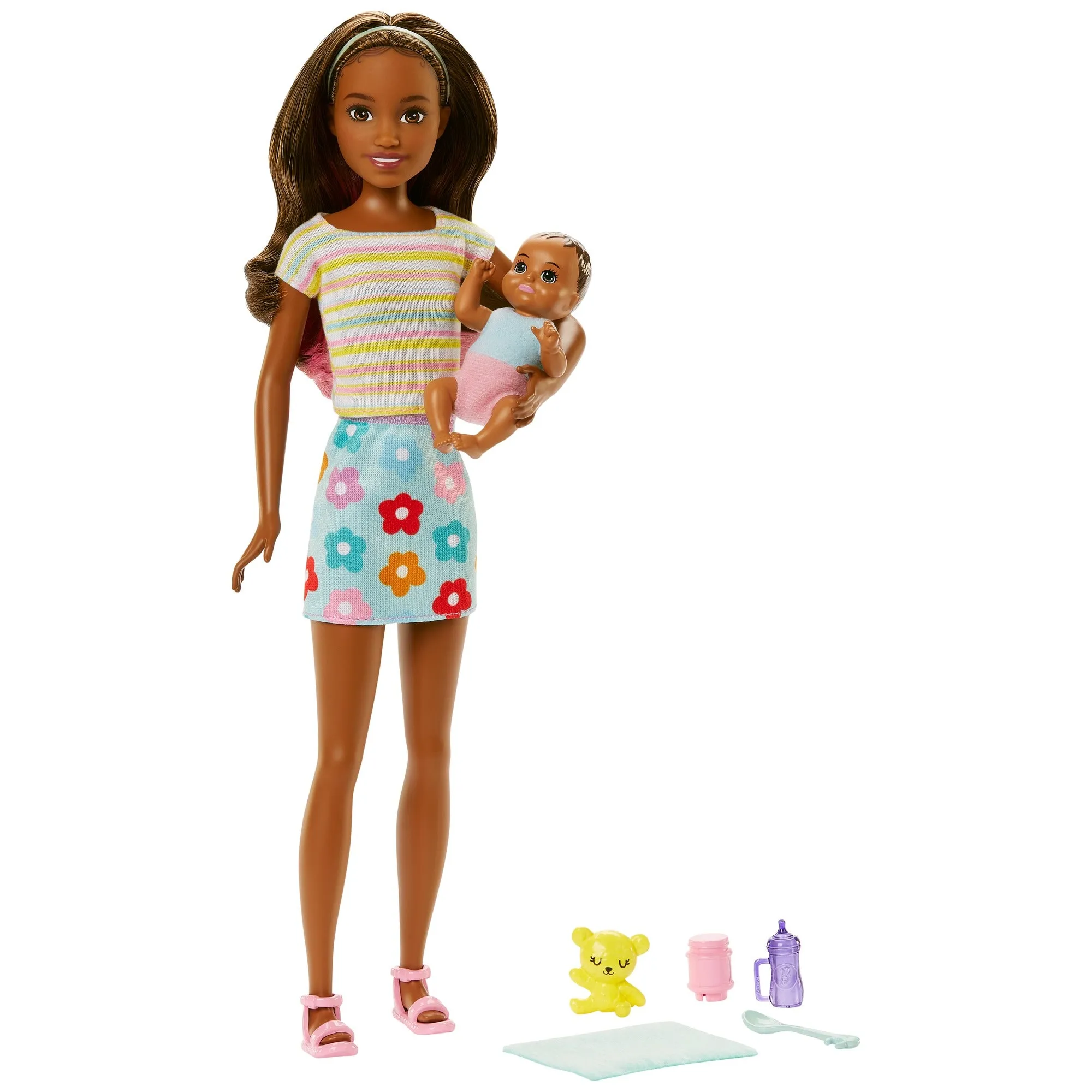 Barbie Skipper Babysitters Doll & Accessories Set with Brunette Skipper Doll with Baby Figure and 5 Accessories for Kids Ages 3 