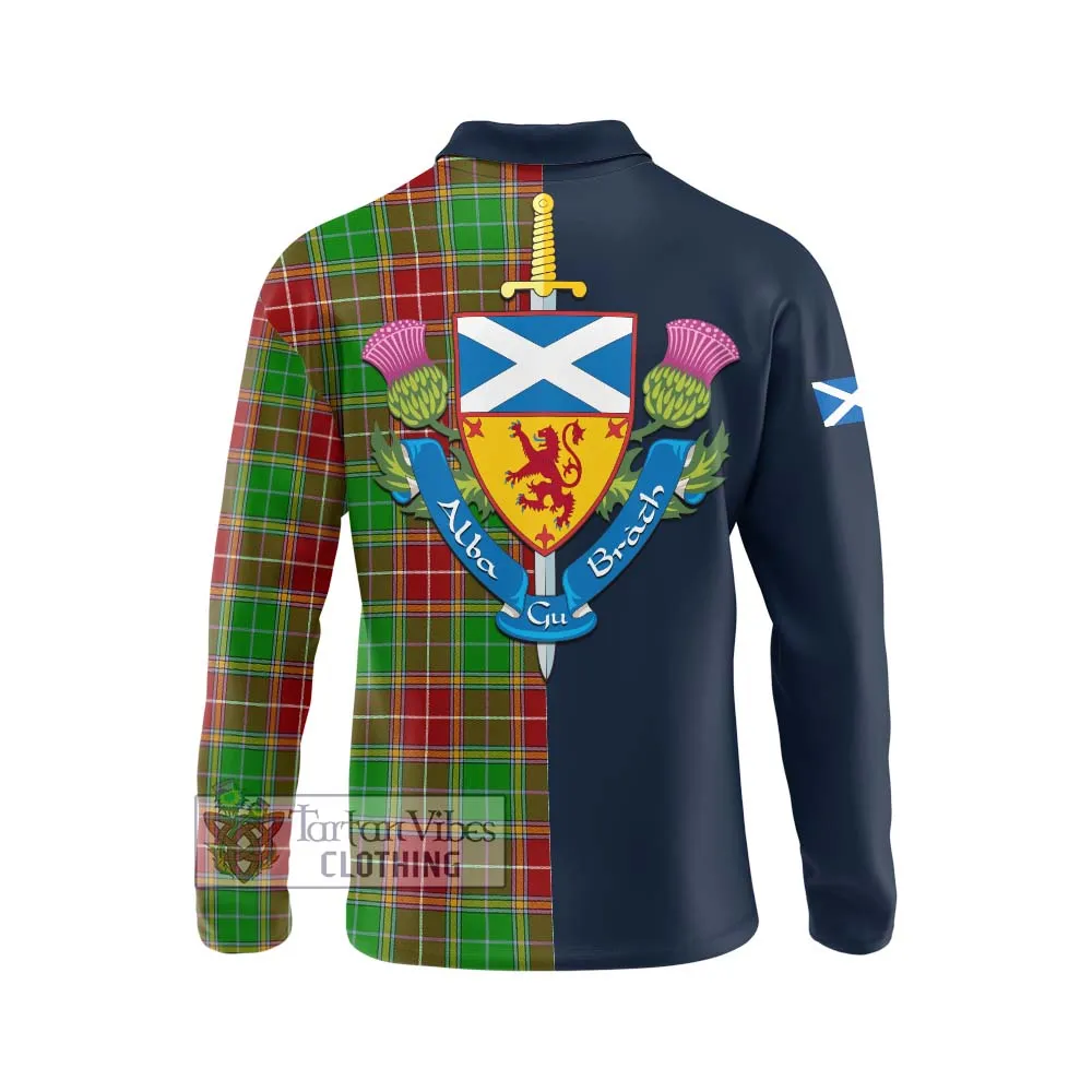 Baxter Modern Tartan Long Sleeve Polo Shirt Alba with Scottish Lion Royal Arm Half Style