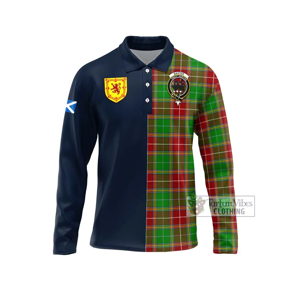 Baxter Modern Tartan Long Sleeve Polo Shirt Alba with Scottish Lion Royal Arm Half Style