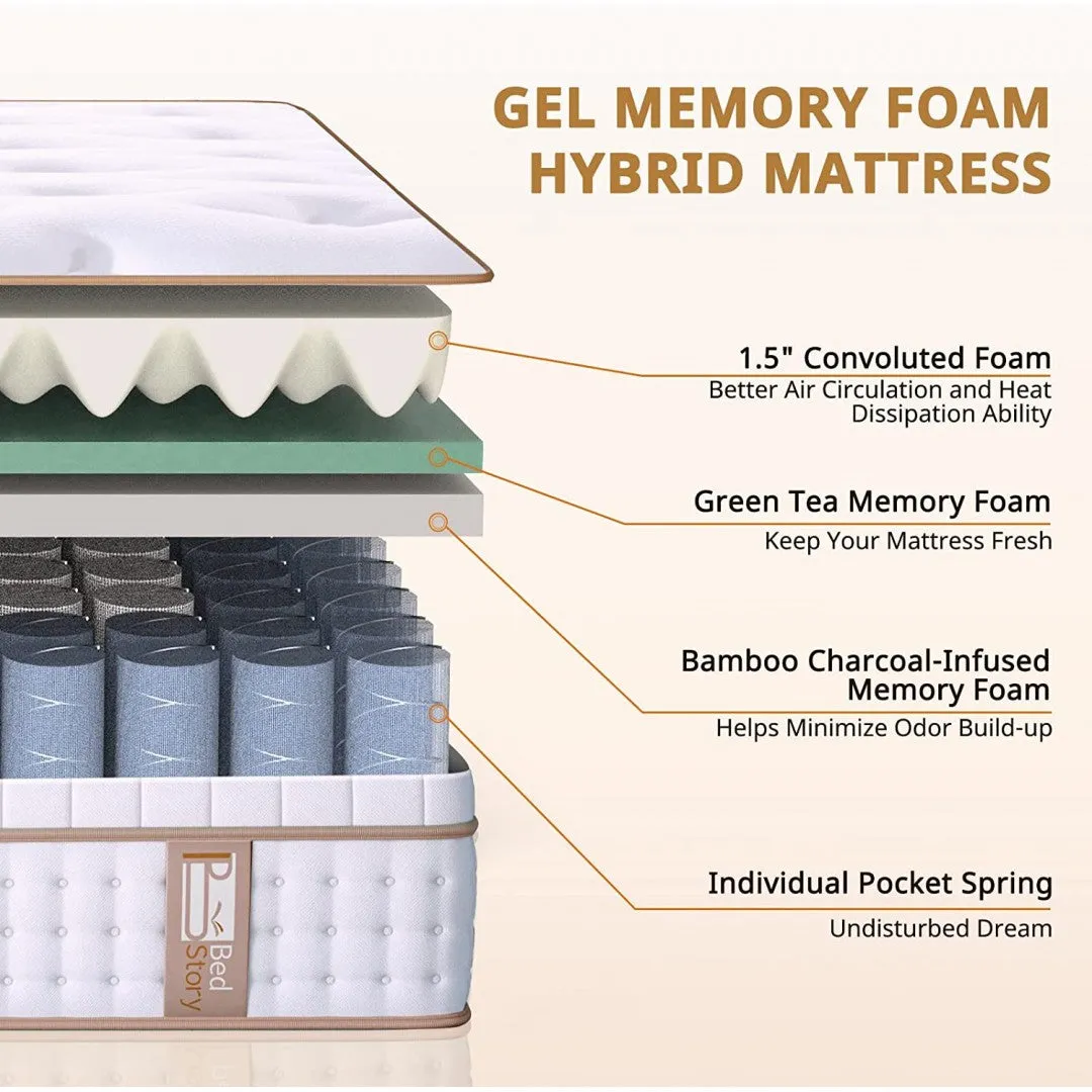 BedStory 12-14 Inch Hybrid Mattress | Memory Foam & Pocket Coils for Medium-Firm Comfort