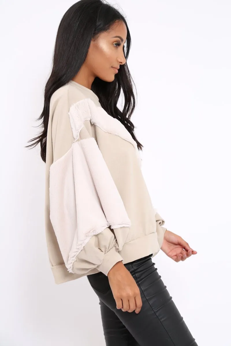 Beige Chevron Fur Jumper - Lara