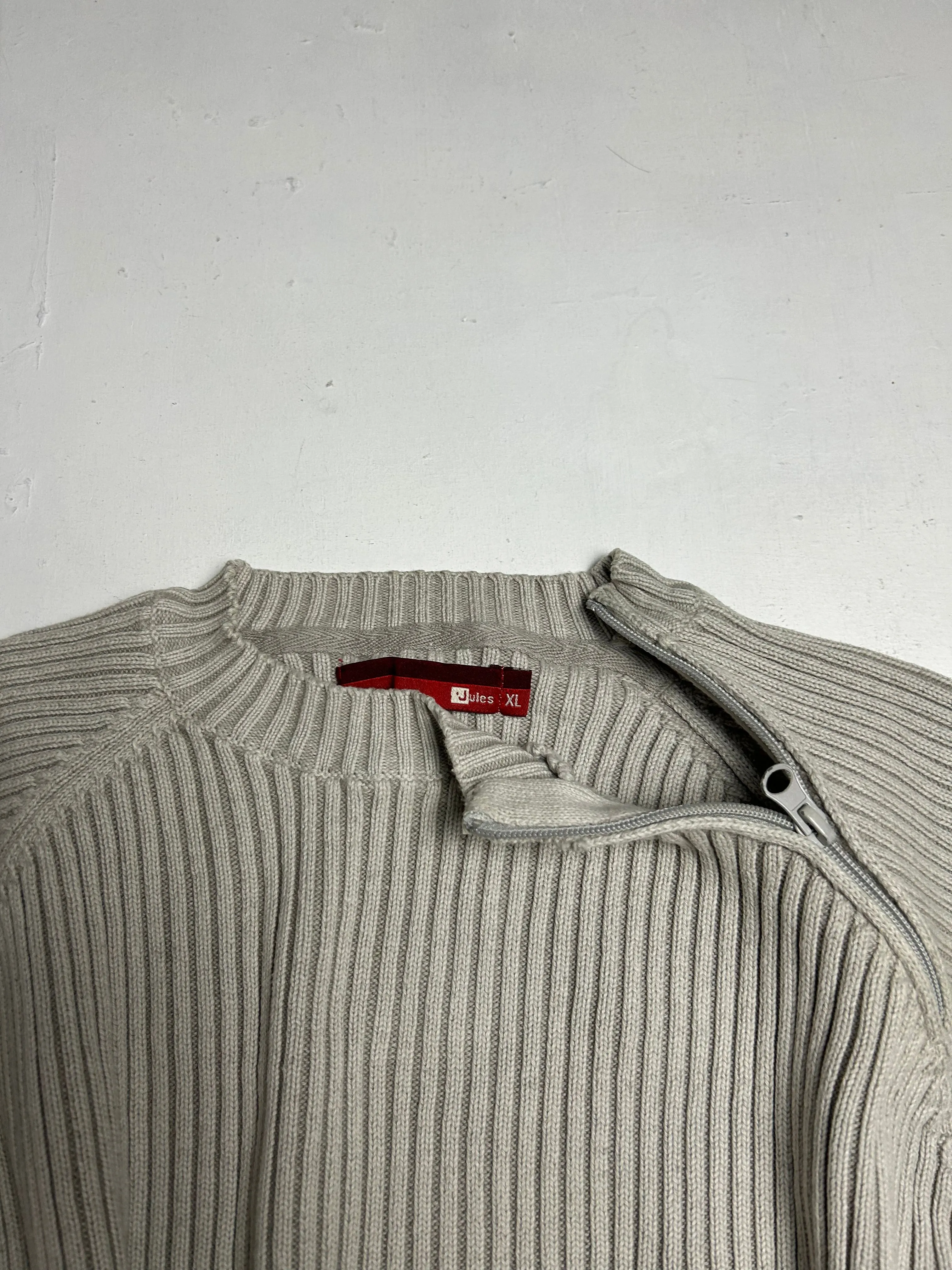 Beige cream zip side crewneck jumper (XL)