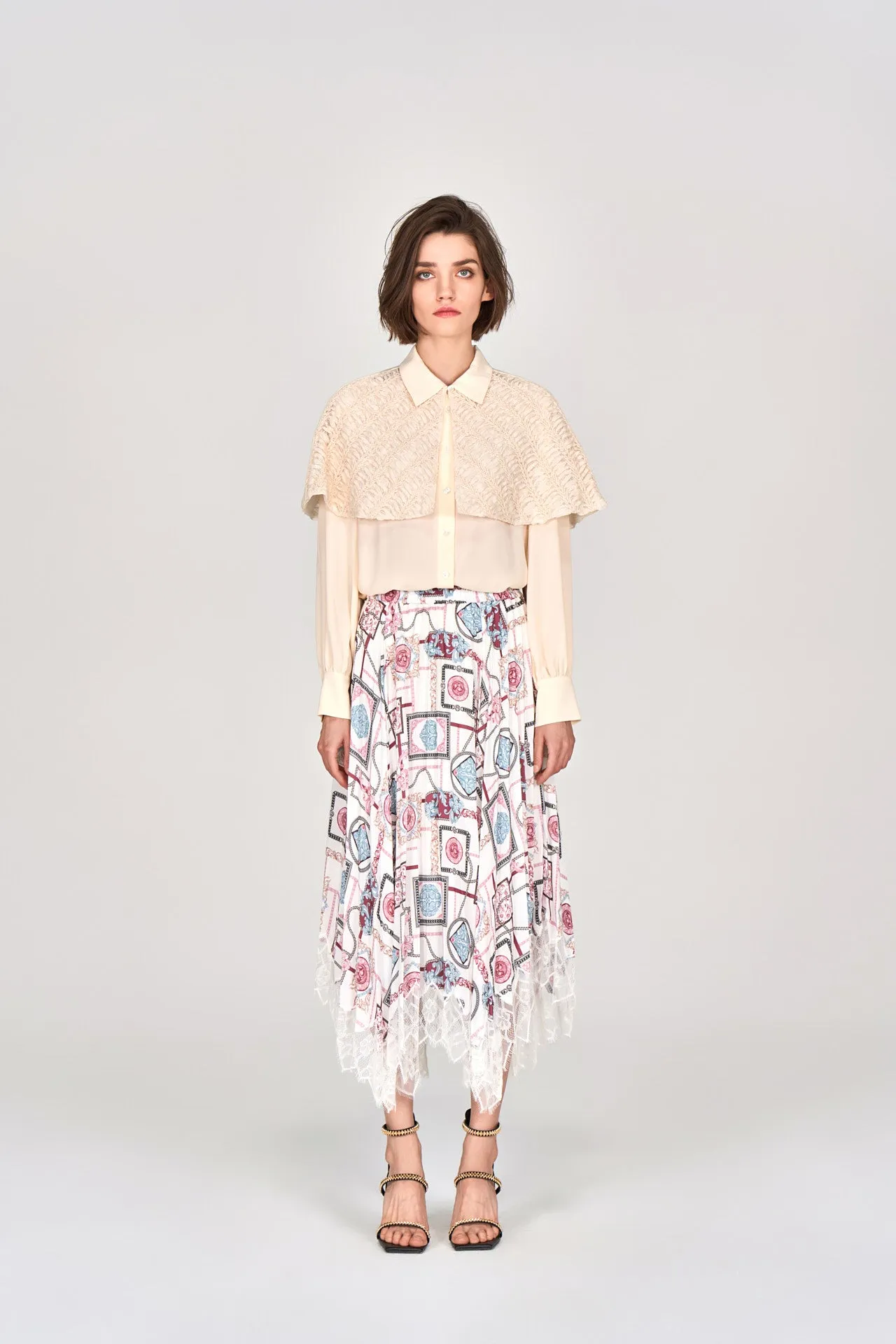 Beige Textured Cape Chiffon Shirt