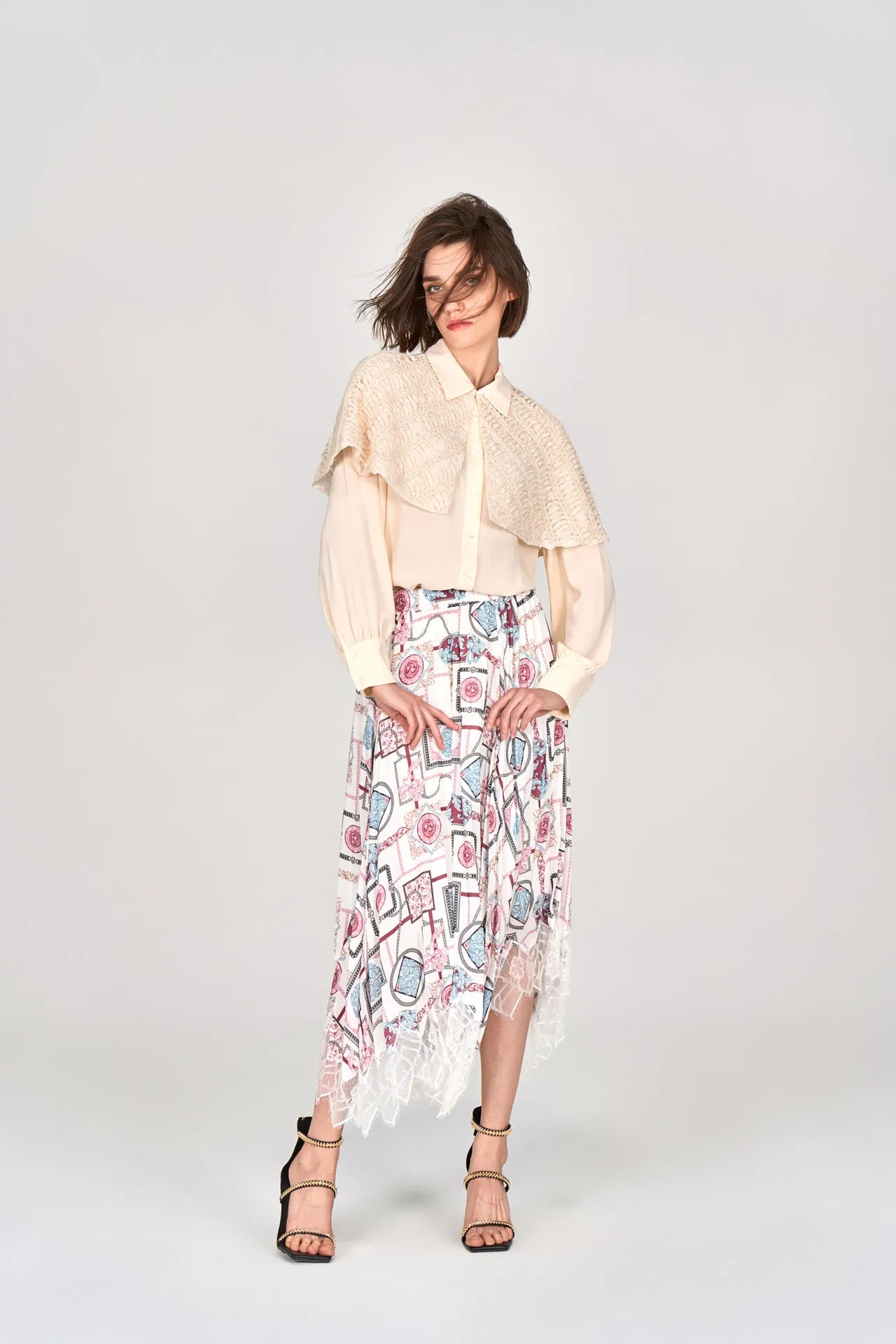 Beige Textured Cape Chiffon Shirt