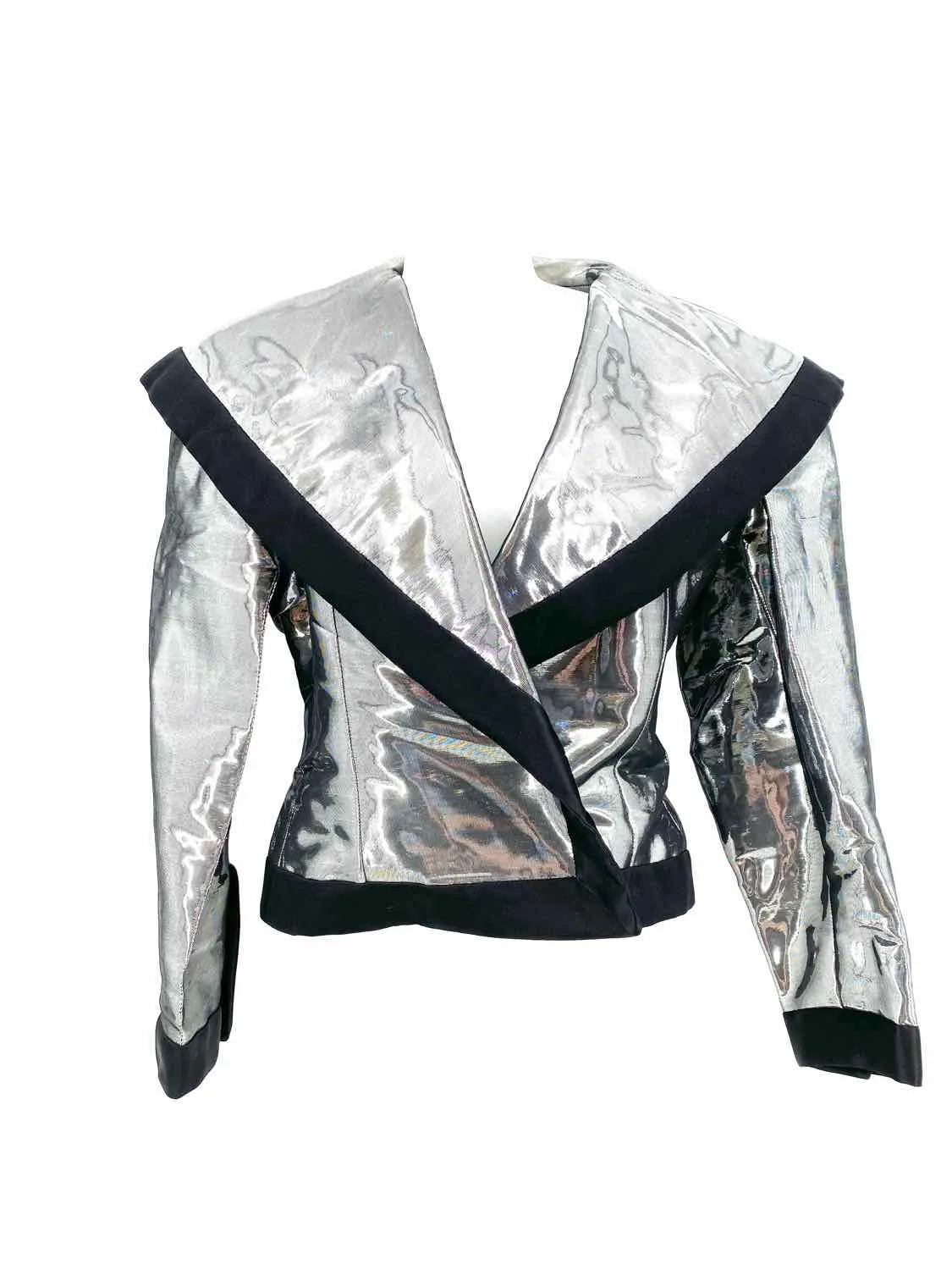 Bisang Couture Women's Silver Collared Holographic Size 6 Jacket