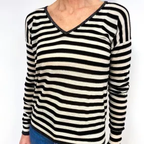 Black And Ivory Cashmere V-Neck Jumper Medium