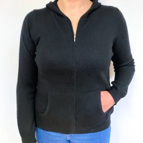 Black Cashmere Zip Hoodie Cardigan Large