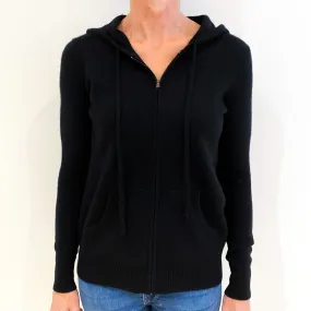 Black Cashmere Zip Up Hooded Jumper Small