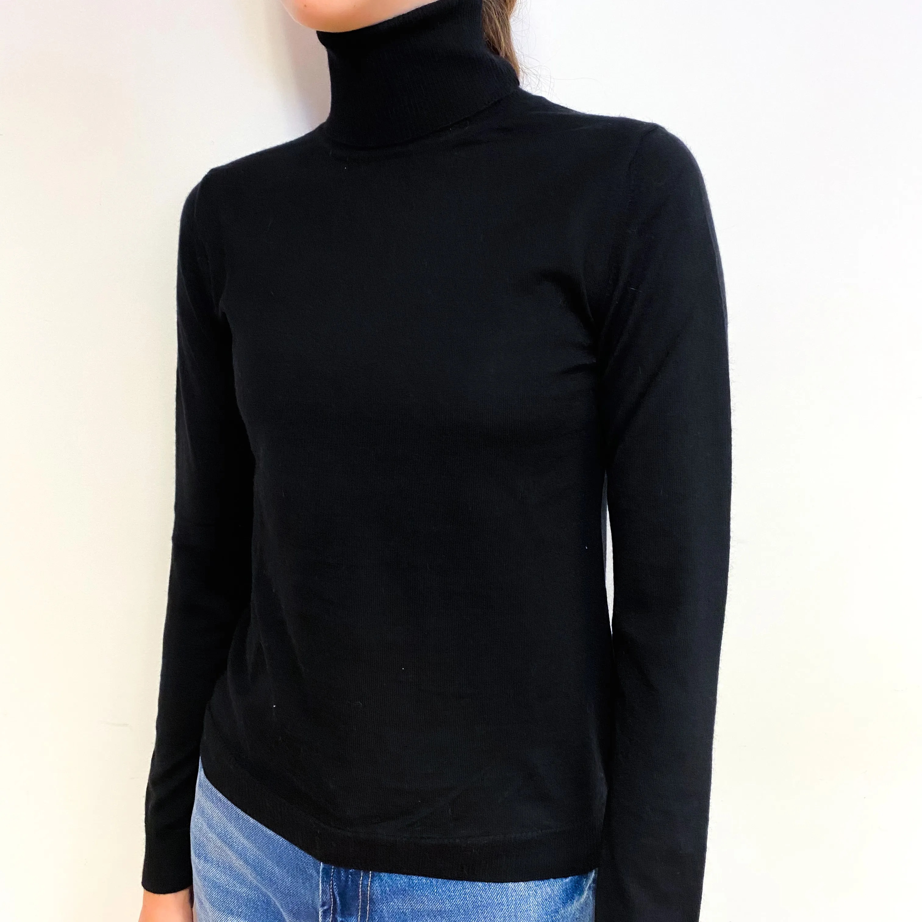 Black Fine Knit Cashmere Polo Neck Jumper Extra Small