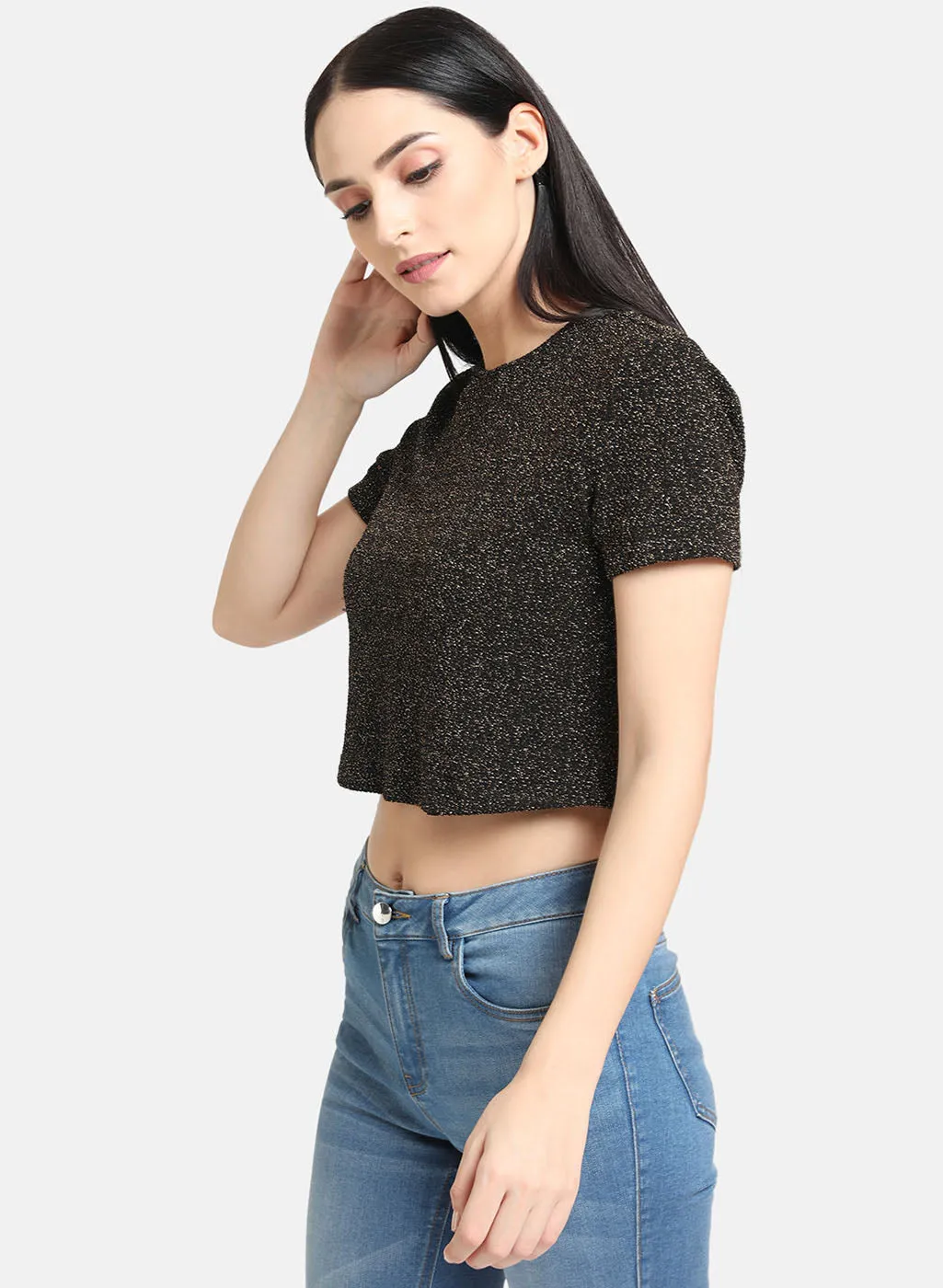 Black Lurex Crop Top