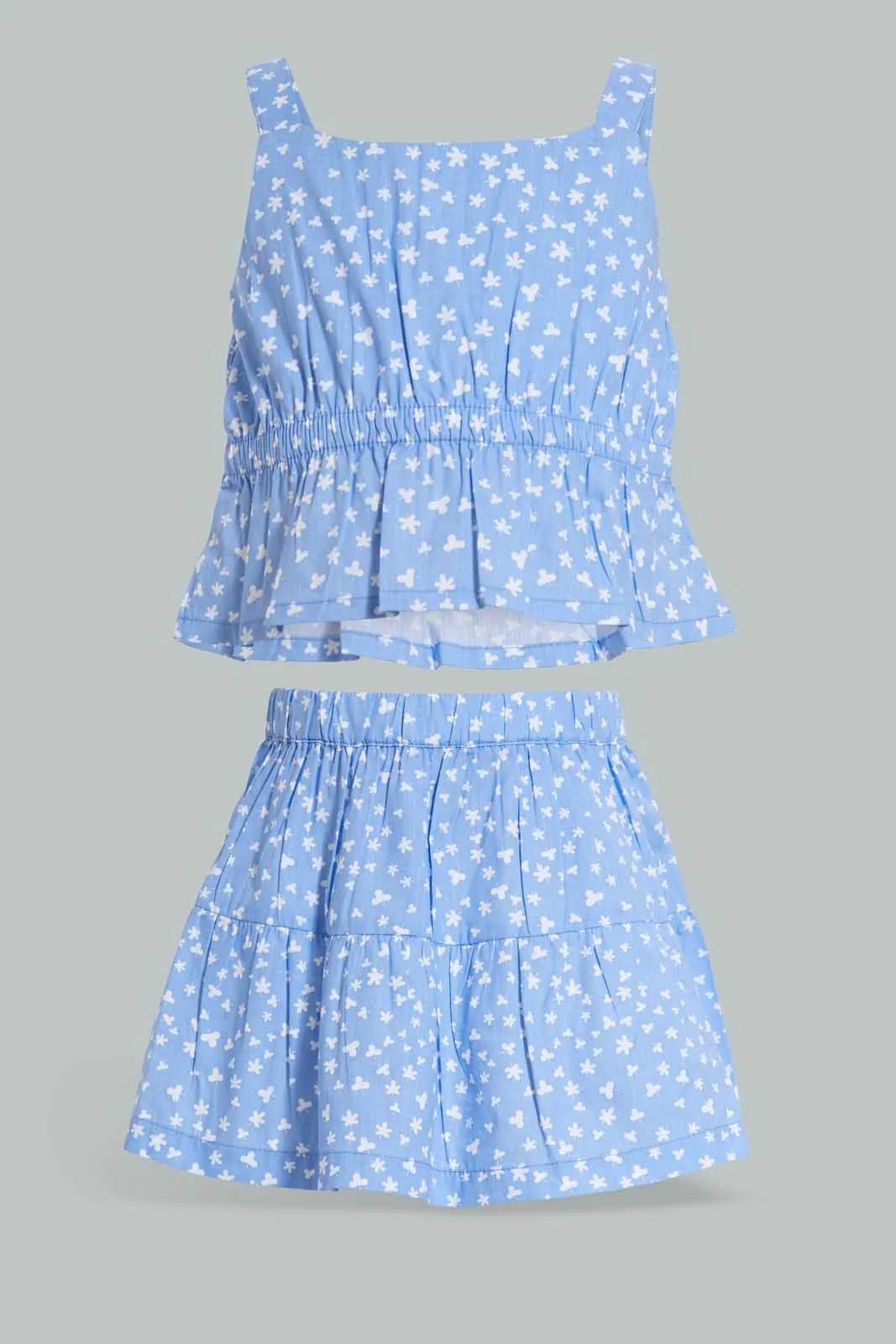 Blue Floral Top And Skirt Set For Baby Girls (Pack of 2)