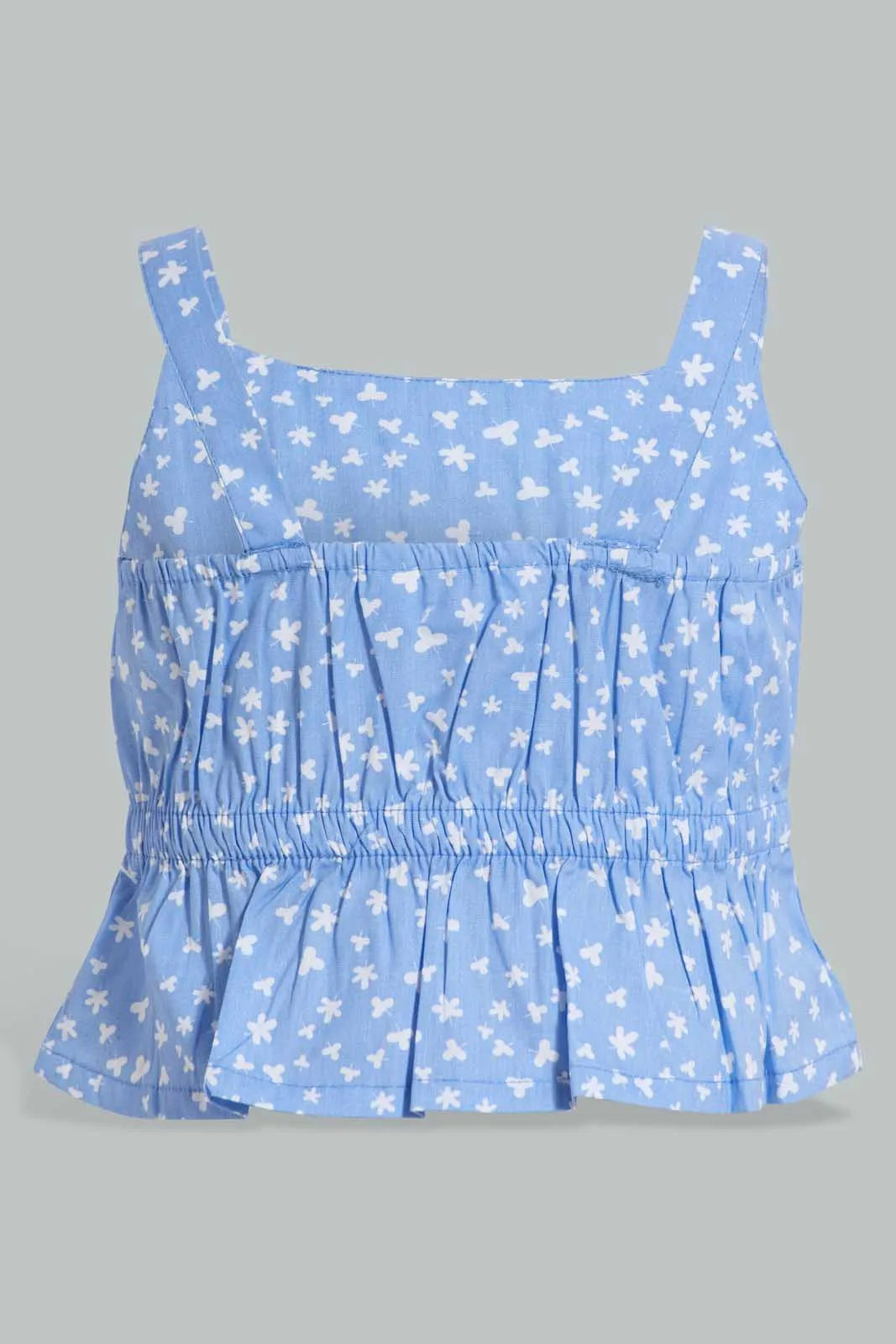 Blue Floral Top And Skirt Set For Baby Girls (Pack of 2)