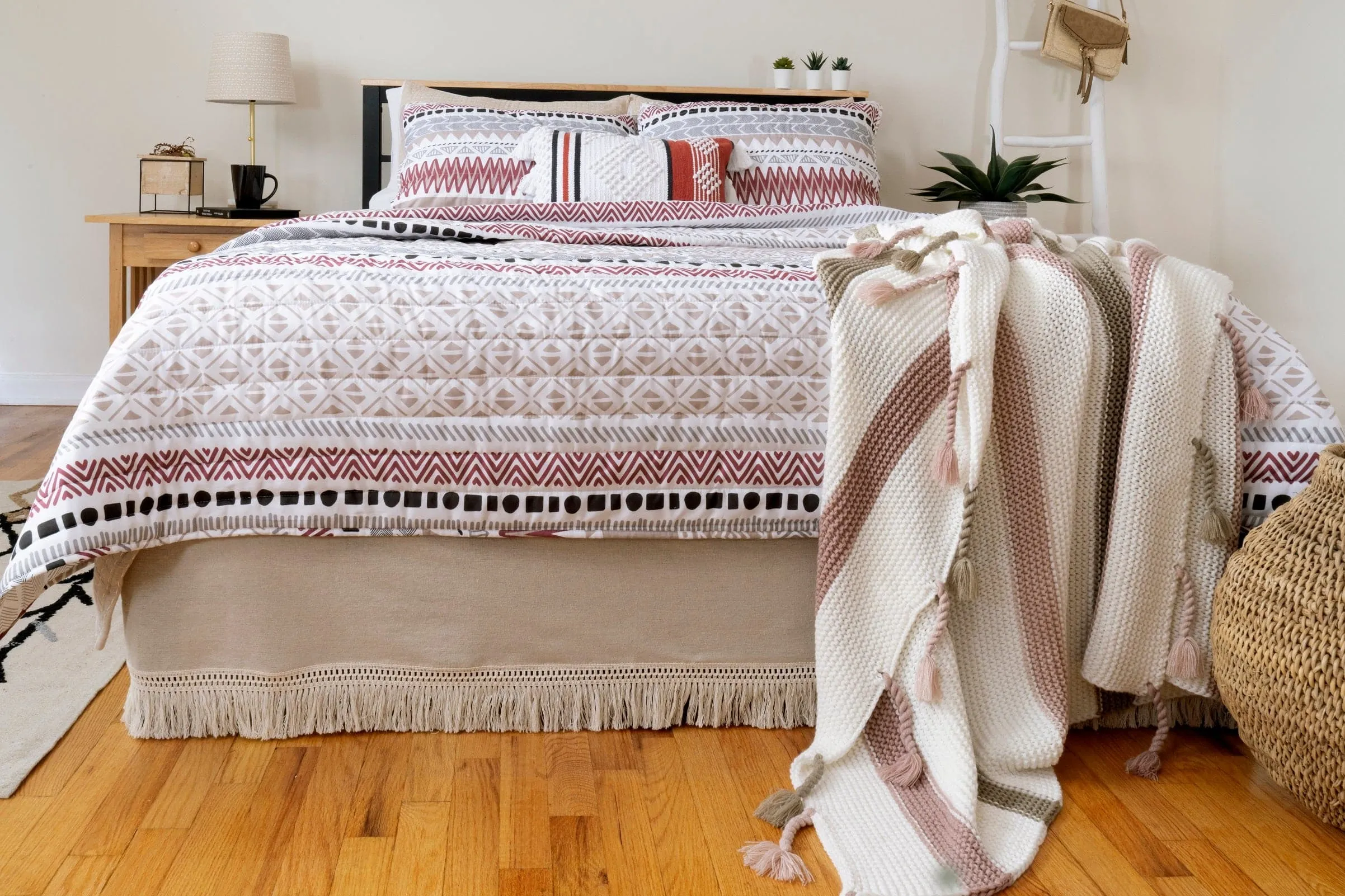 Boho Fringe 15-Inch Tailored Drop Easy Fit Bed Skirt