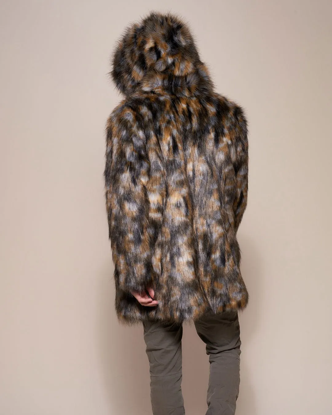 Brindle Wolf Hooded Faux Fur Coat | Men's