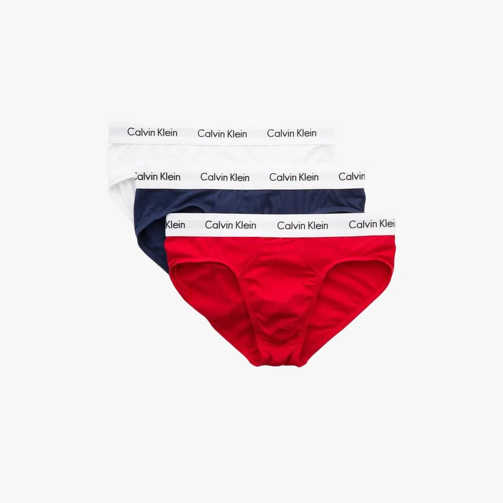 Calvin Klein Mens 3 Pack Hipster Brief White Red Navy