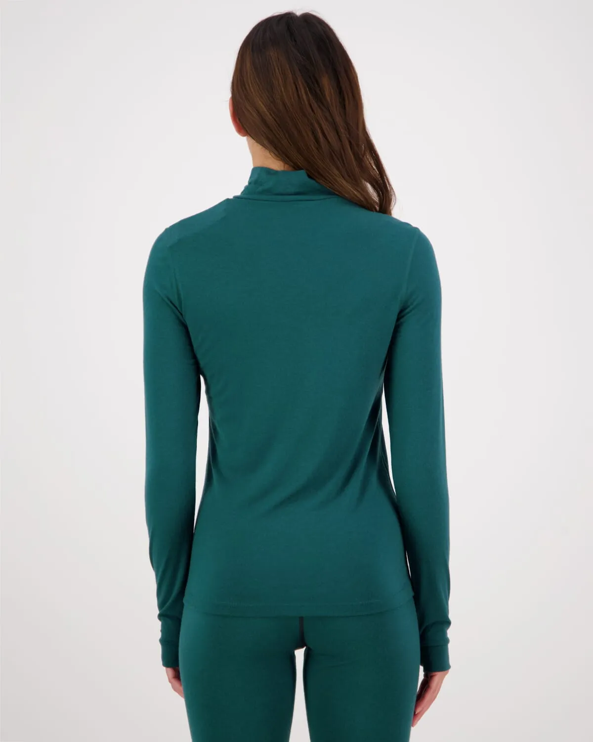 Cascade Merino Base Layer Mock Neck LS - Evergreen