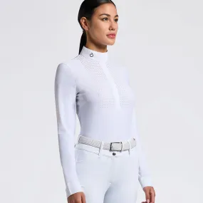 Cavalleria Toscana Perforated Bib Long Sleeve Show Shirt - White