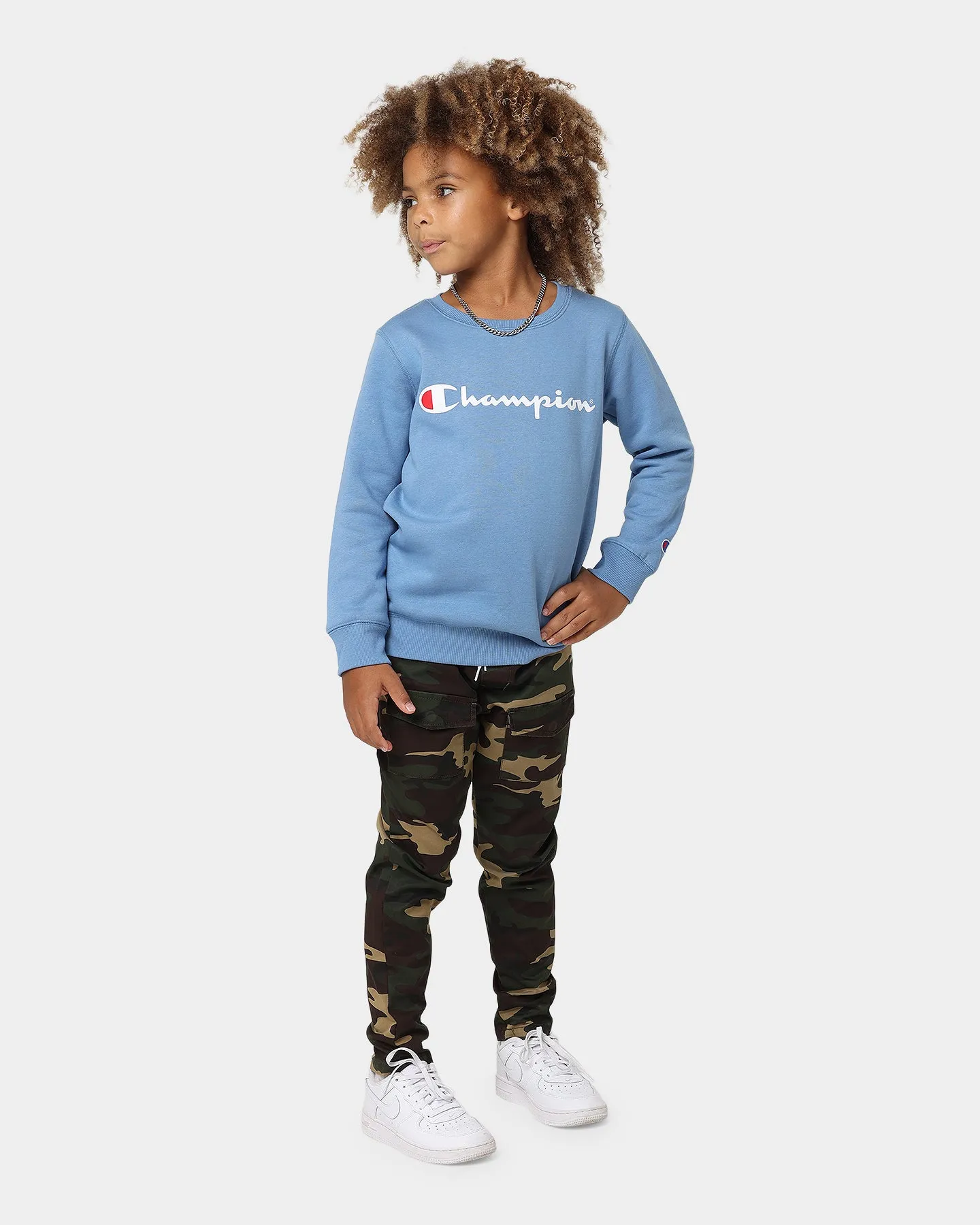 Champion Kids' Script Crewneck Denim Fade