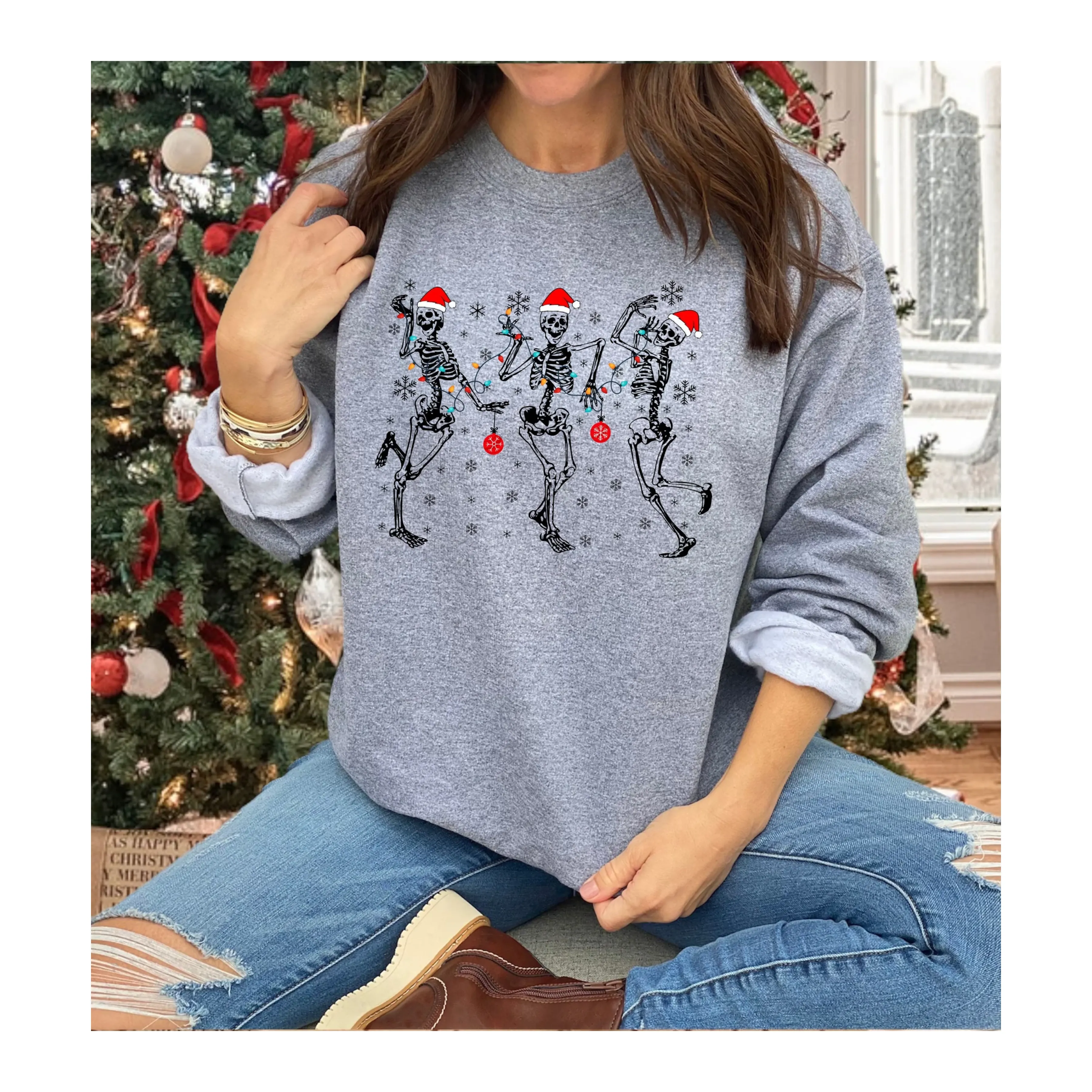 Christmas Santa Skeleton Shirt Sweatshirt, Skeleton Sweatshirt T- Shirt, Santa Skeleton Shirt